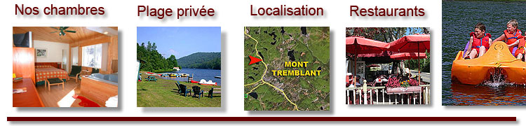 tarifs chambres, plage, canots p�dalos gratuits, restaurant mont-tremblant
